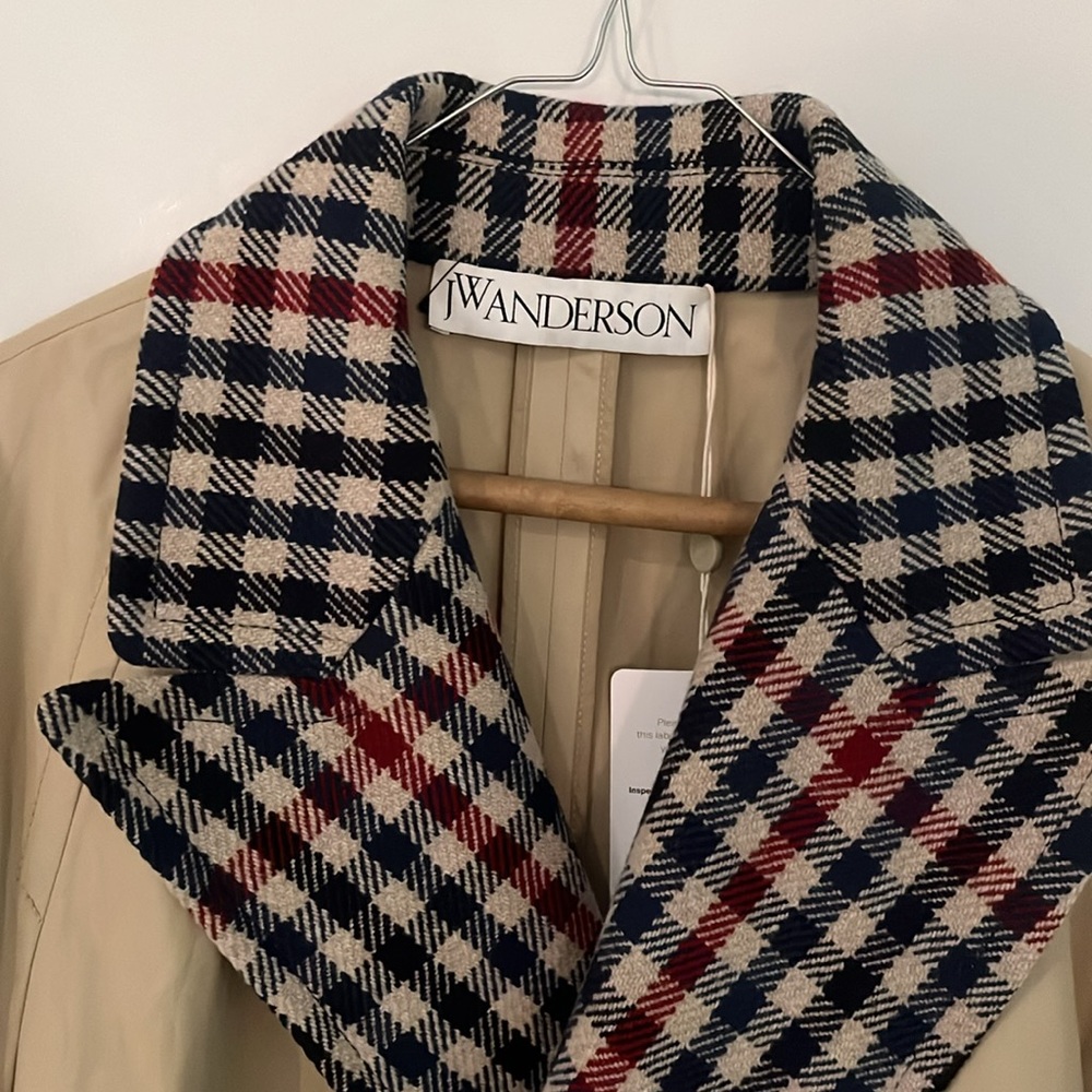 JW ANDERSON Beige Trench Coat with Plaid Accents - Picture 3 of 7